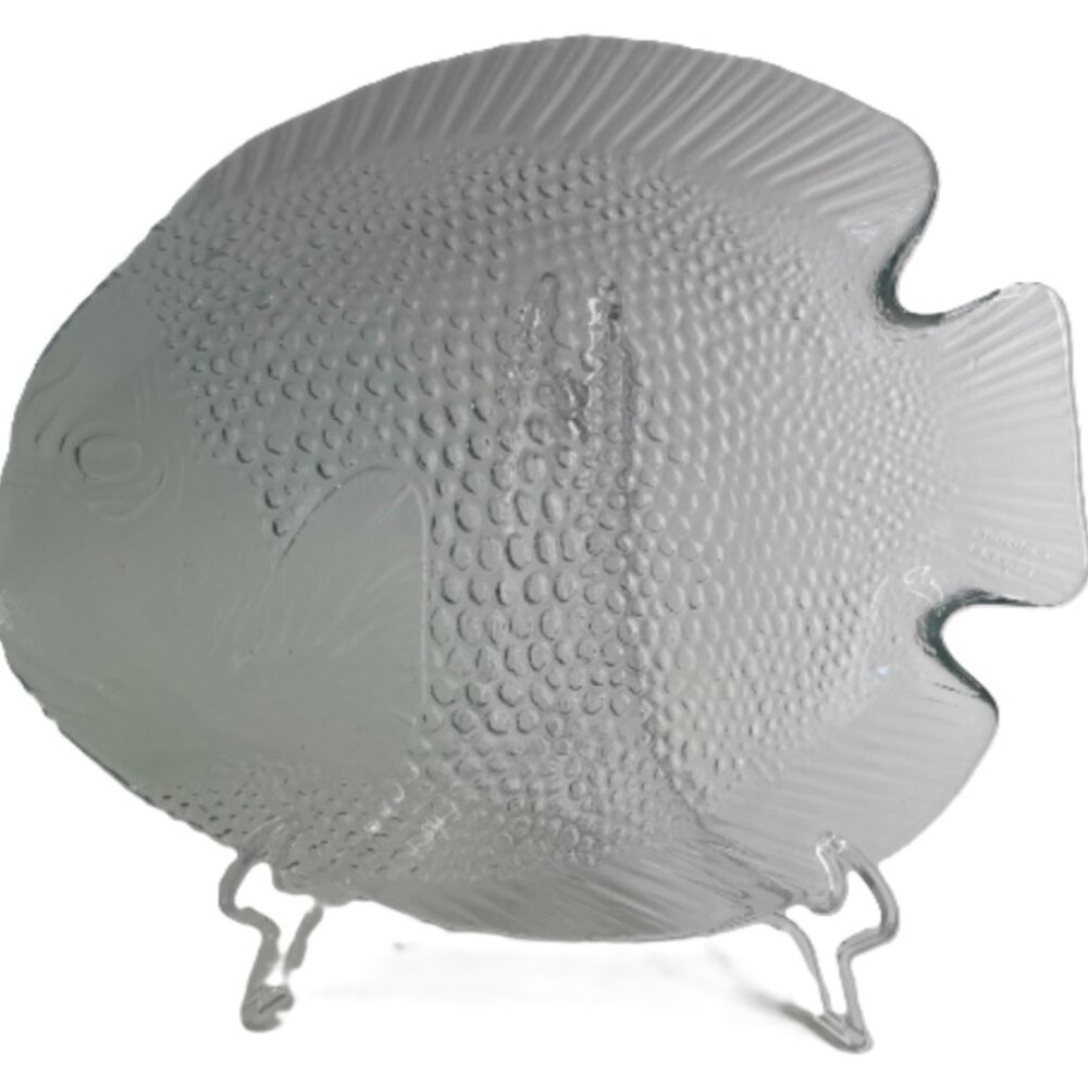 Fish Plate Arcoroc France Transparent Glass Embossed 10.25" x 8.25" Vintage
